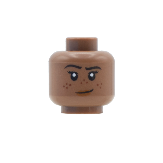 Slight Lipstick Smile with Freckles (Medium Brown) - LEGO Minifigure Head