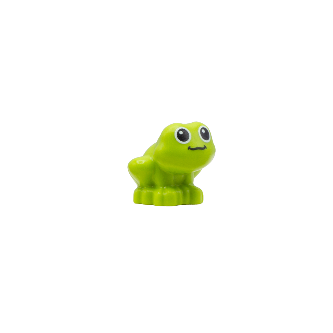Smiling LEGO Friends frog with big eyes and cute smile.