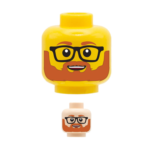 Ginger Beard Glasses Cute Smile - Custom Printed Minifigure Head