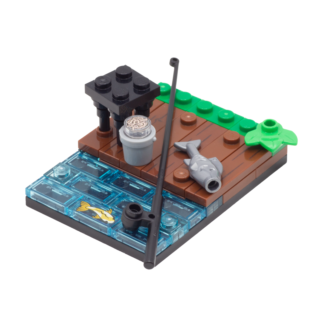 Custom Minifig Fishing Scene Display - Custom LEGO Minifigure Display Minibuild