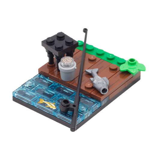 Custom Minifig Fishing Scene Display - Custom LEGO Minifigure Display Minibuild