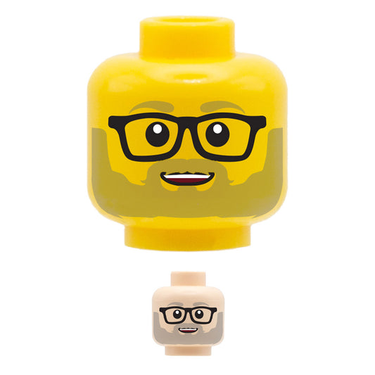 Greyish Blonde Beard Glasses Cute Smile - Custom Printed Minifigure Head