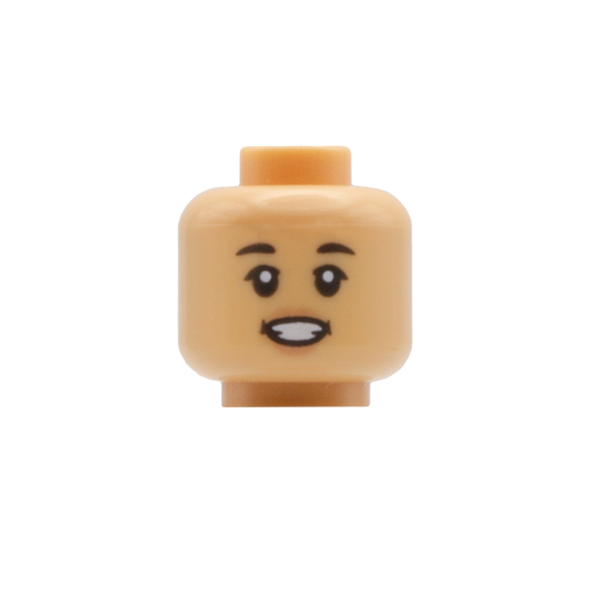 Gritted Grin / Knowing Smile with Black Eyebrows (Medium Tan) - LEGO Minifigure Head