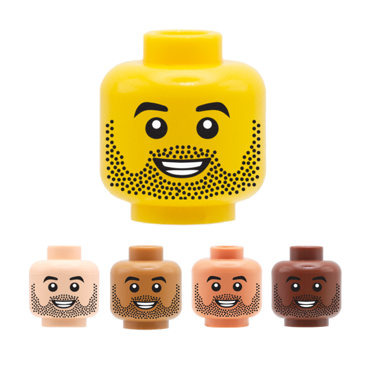 Heavy Stubble Open Smile - Custom Printed Minifigure Head