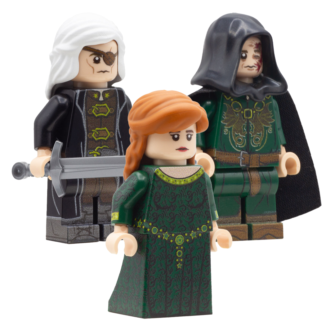 LEGO House of the Dragon; Alicent Hightower played by Oliva Cooke; Aegon Targaryen played by Tom Glynn-Carney; Aemond Targaryen played by Ewan Mitchell  - Custom Design LEGO Minifigures