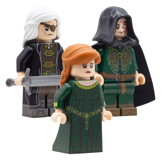 LEGO House of the Dragon; Alicent Hightower played by Oliva Cooke; Aegon Targaryen played by Tom Glynn-Carney; Aemond Targaryen played by Ewan Mitchell  - Custom Design LEGO Minifigures