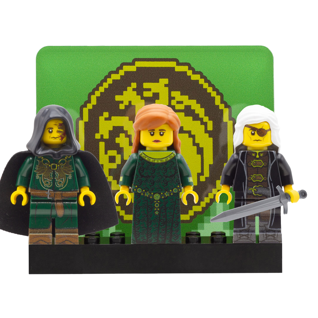 LEGO House of the Dragon; Alicent Hightower played by Oliva Cooke; Aegon Targaryen played by Tom Glynn-Carney; Aemond Targaryen played by Ewan Mitchell  - Custom Design LEGO Minifigures
