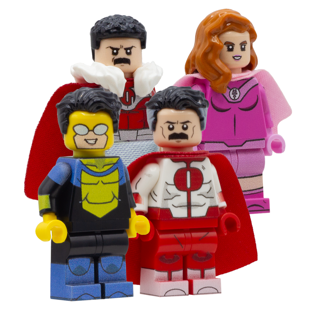 Invincible, Omni Man, Atom Eve and Thragg from the animated series 'Invincible' - Custom Design LEGO Minifigures