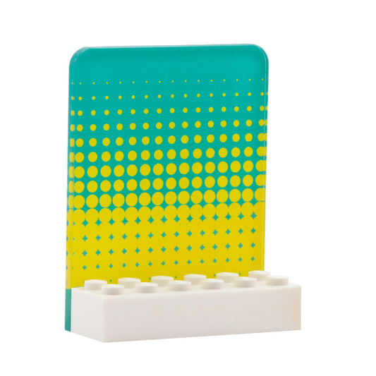 Screen Tone Yellow & Teal Couples Display - Laser Cut Display with LEGO Brick