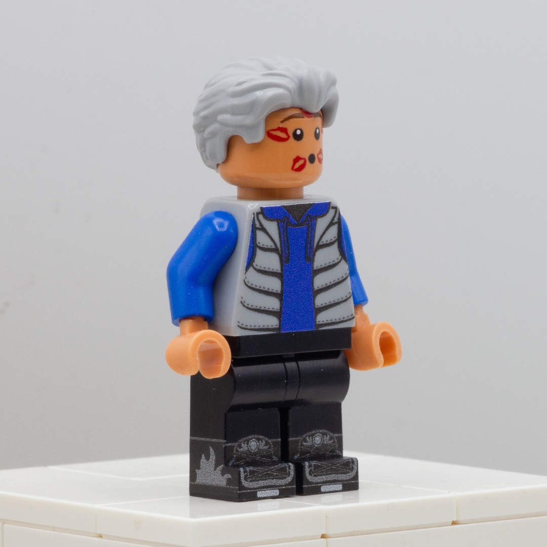 Minifigure with Light Grey LEGO hair with trendy swept fringe