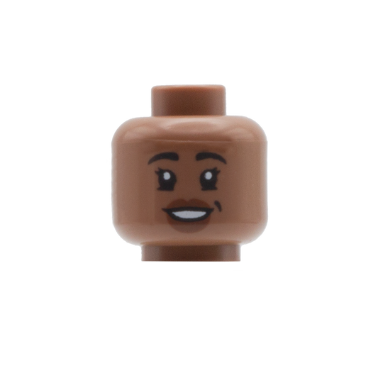 Lipstick Smile with Side Dimple and Eyelashes / Closed Smile (Medium Brown) - LEGO Minifigure Head