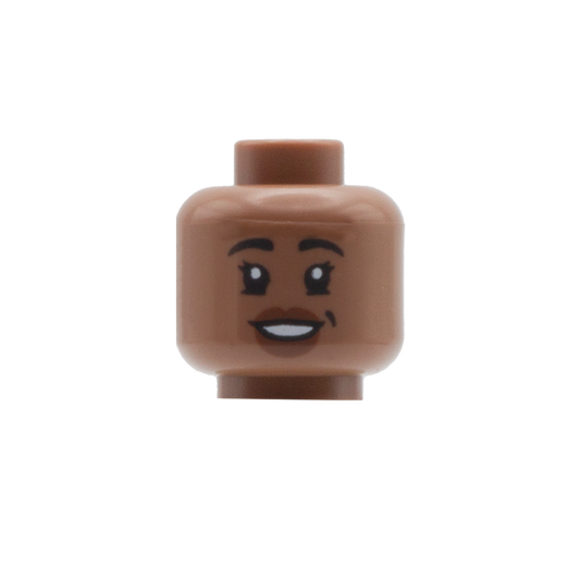 Lipstick Smile with Side Dimple and Eyelashes / Closed Smile (Medium Brown) - LEGO Minifigure Head