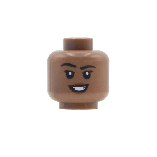 Raised Eyebrow Lipstick Teethy Smile / Annoyed (Medium Brown) - LEGO Minifigure Head