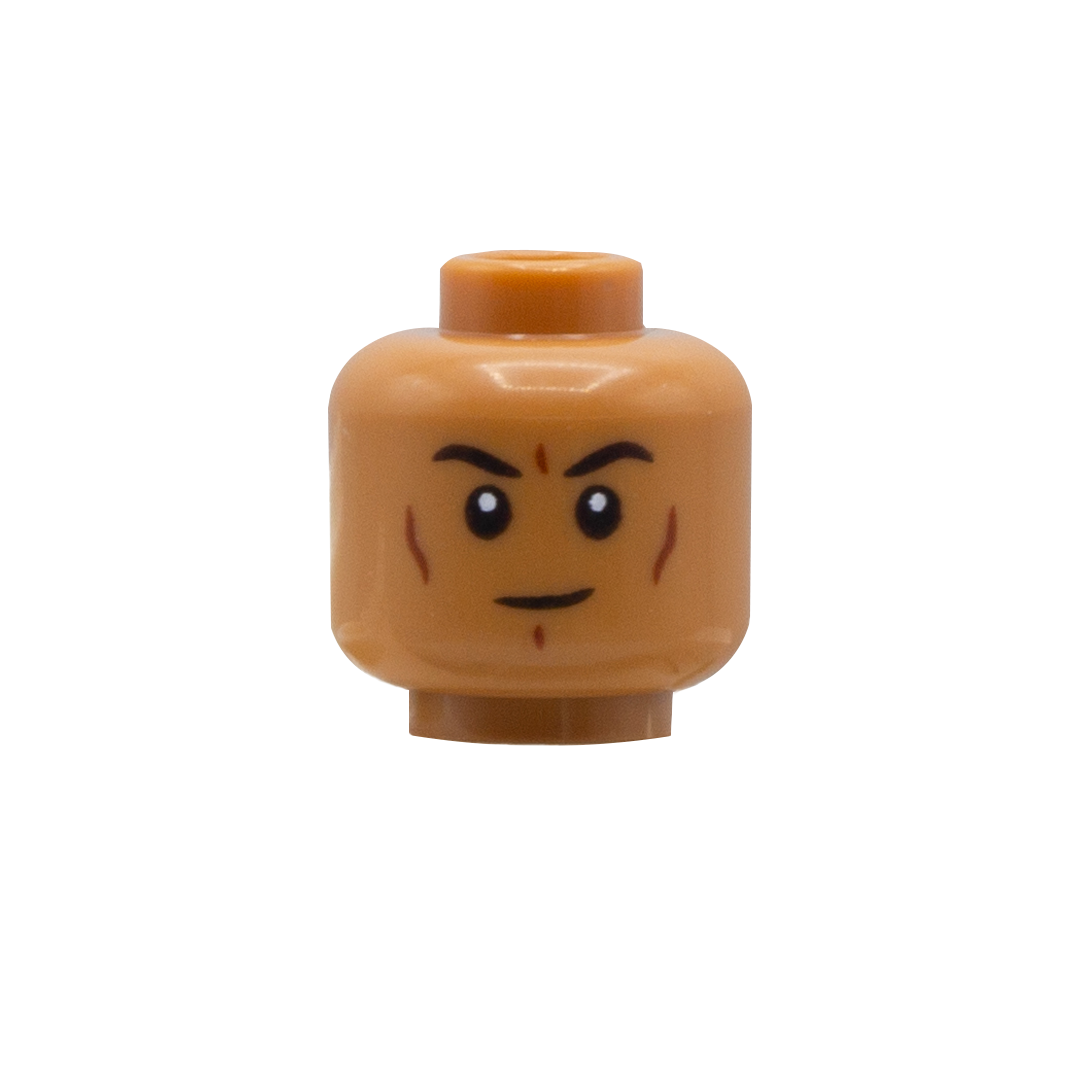 LEGO minifigure head with accomplished expression in Medium Flesh skin tone.