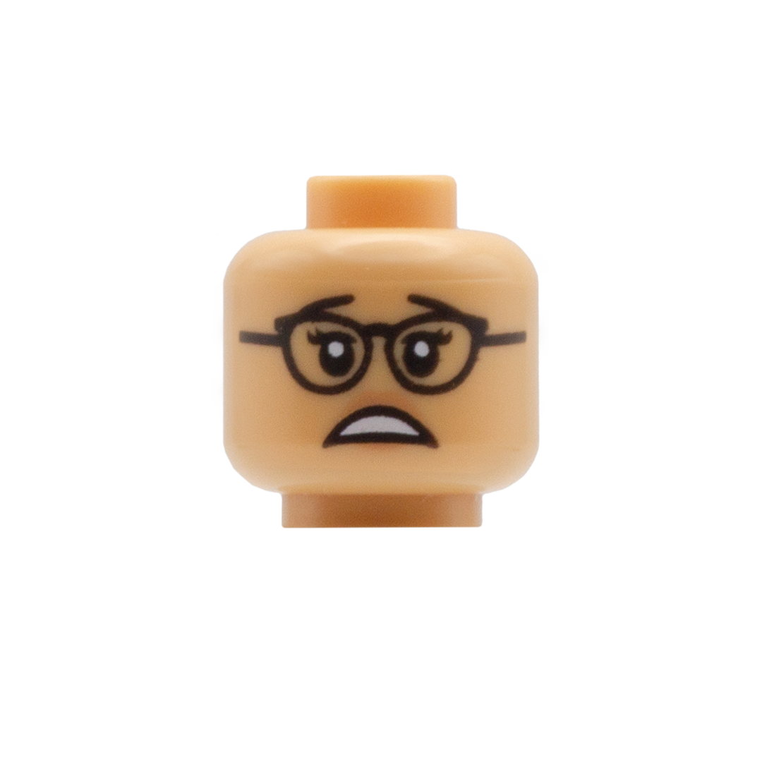 Cat Eye Glasses Big Smile / Worried (Medium Tan) - LEGO Minifigure Hea ...