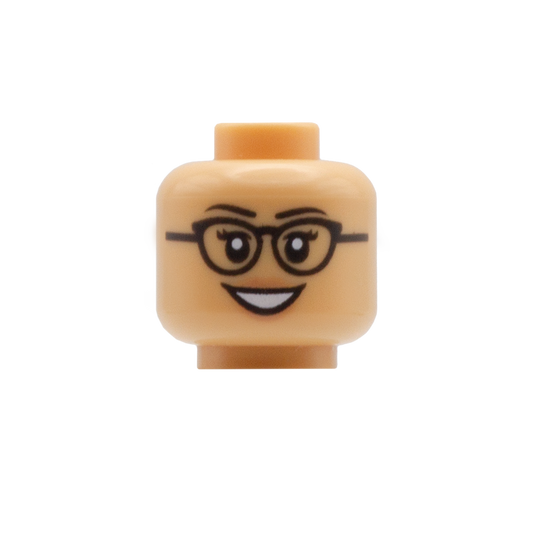 Cat Eye Glasses Big Smile / Worried (Medium Tan) - LEGO Minifigure Head