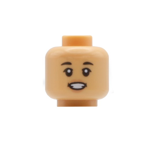 Gritted Grin / Knowing Smile with Black Eyebrows (Medium Tan) - LEGO Minifigure Head