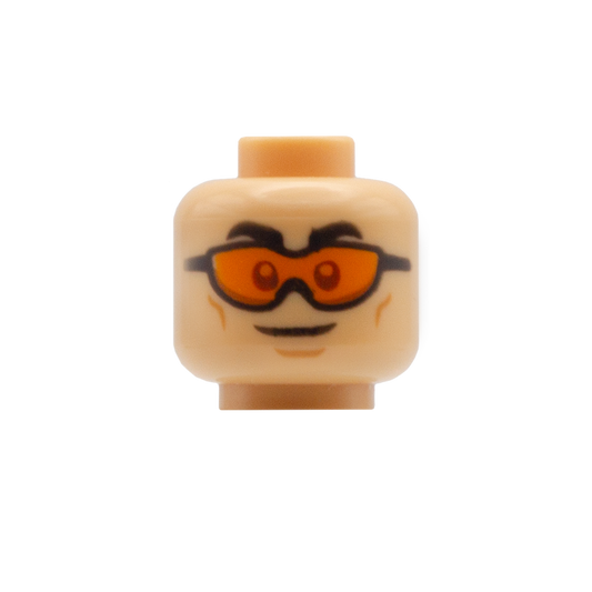 Orange Racer Glasses with Smile / Frown (Medium Tan) - LEGO Minifigure Head