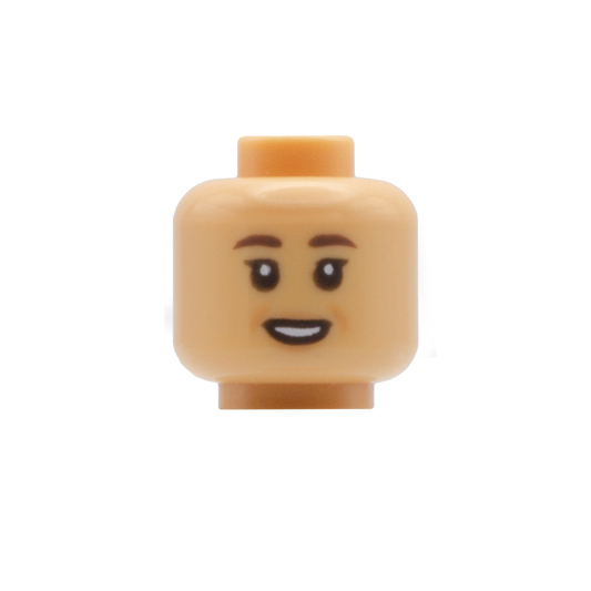 Standard Closed Smile / Small Grin with Brown Eyebrows (Medium Tan) - LEGO Minifigure Head