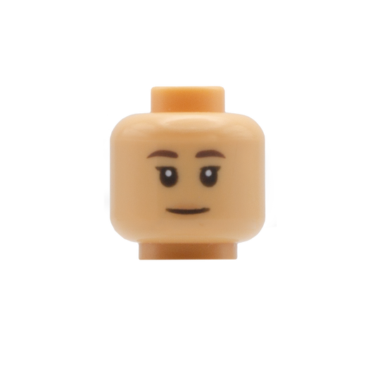 Standard Closed Smile / Small Grin with Brown Eyebrows (Medium Tan) - LEGO Minifigure Head