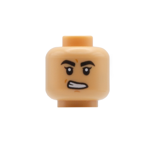 Flicked Eyelashes & Thick Eyebrows Smile / Annoyed (Medium Tan) - LEGO Minifigure Head