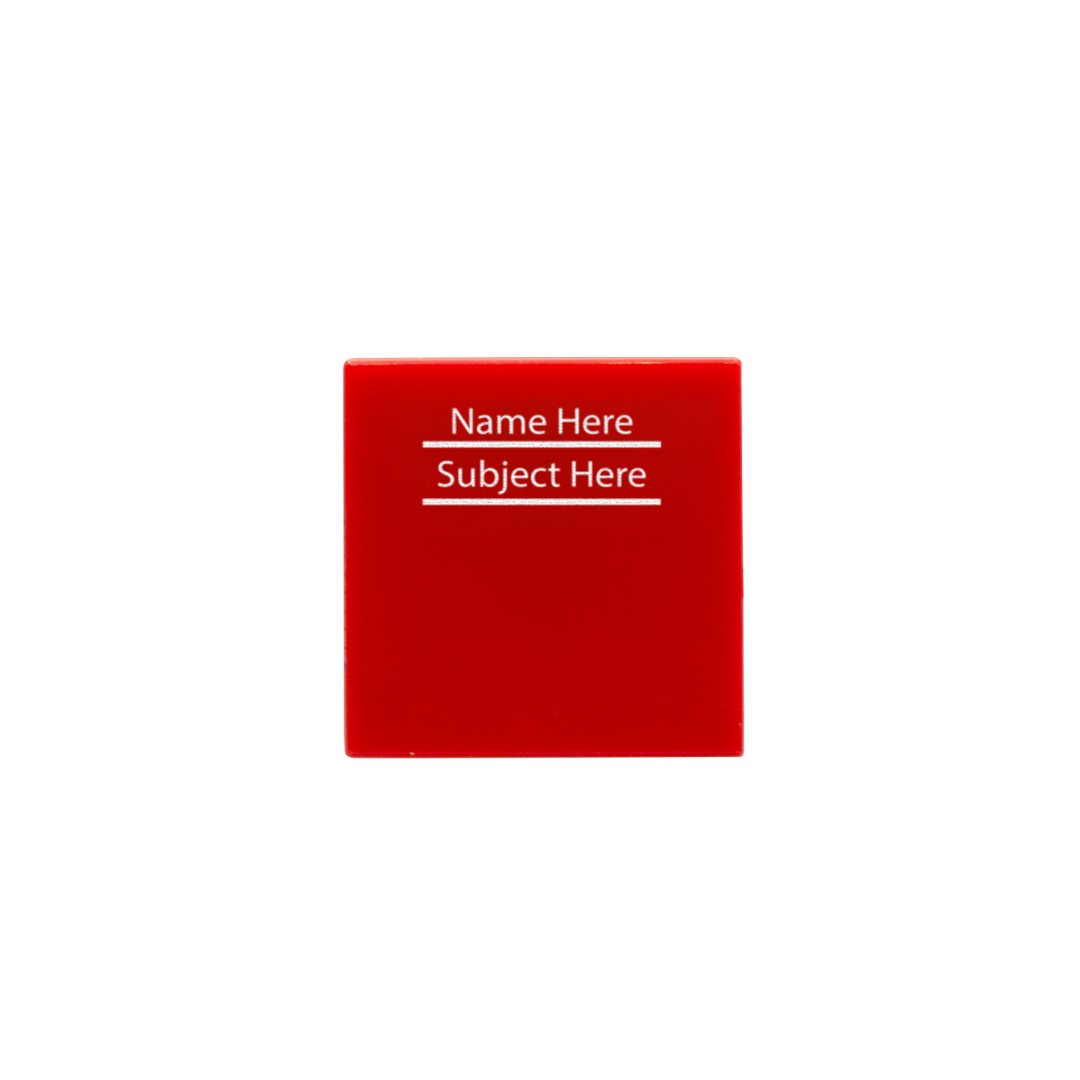 Personalised red custom LEGO exercise book which is blue and neat looking (add your own name and subject): image shows the blue tile saying 'Name here' on the top row and 'subject here' below. 
