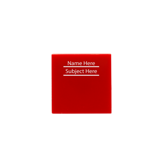 Personalised red custom LEGO exercise book which is blue and neat looking (add your own name and subject): image shows the blue tile saying 'Name here' on the top row and 'subject here' below. 