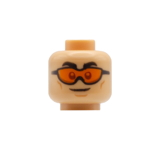 Orange Racer Glasses with Smile / Frown (Medium Tan) - LEGO Minifigure Head