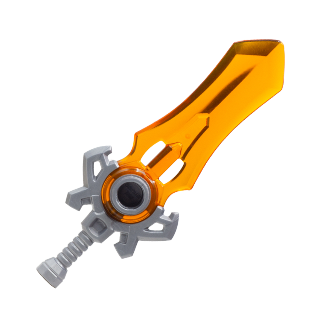 Large orange-bladed translucent fantasy sword with silver handle