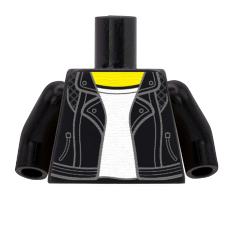Casual Leather Jacket Over T Shirt - Custom Design Minifigure Torso