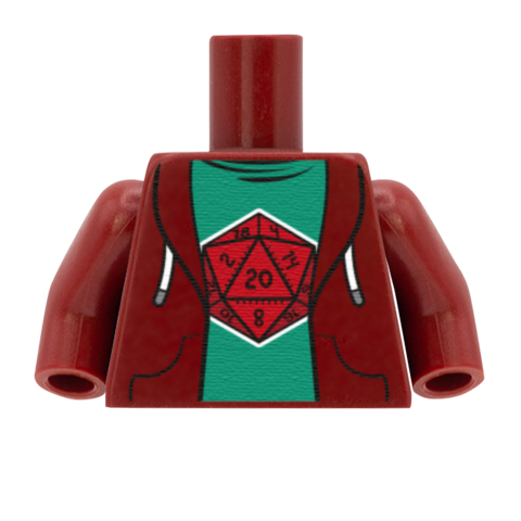 Gaming Tee Under Hoodie (D20) - Custom Design Minifigure Torso