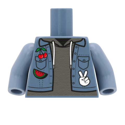 Denim Jacket with Patches - Custom Design Minifigure Torso