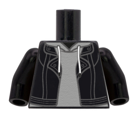 Leather Jacket Over Hoodie - Custom Design Minifigure Torso