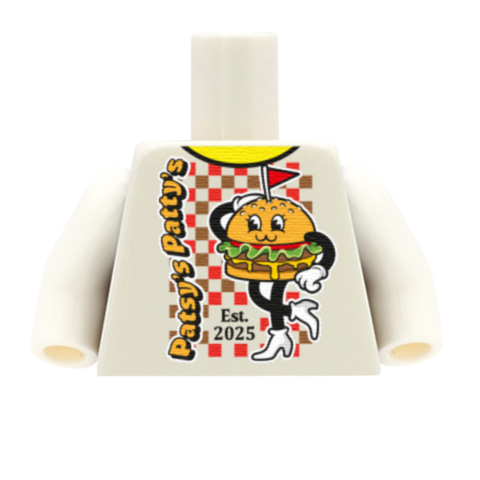 White Patsy's Patty's Graphic T-Shirt - Custom Design Minifigure Torso