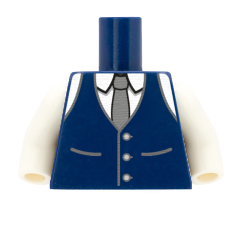 Waistcoat, White Shirt and Tie (Change Colours) - Custom Design Minifigure Torso