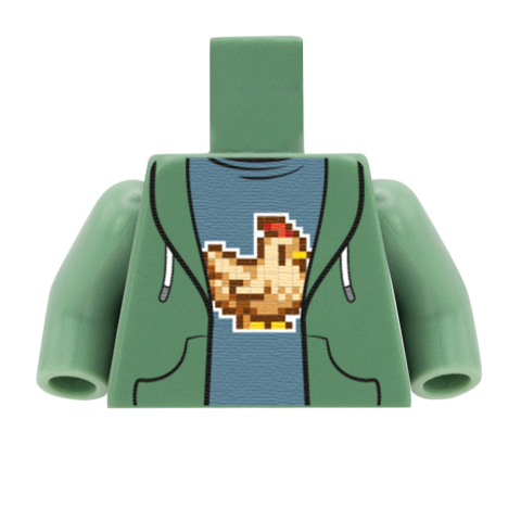 Gaming Tee Under Hoodie (8bit Farming) - Custom Design Minifigure Torso