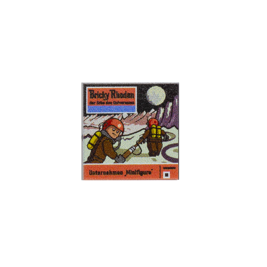 Custom-printed LEGO tile with a detailed design inspired by the cover of German space opera, Perry Rhodan