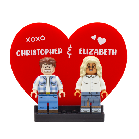 Personalised Heart Couples Display - Laser Cut Display with LEGO Stud Brick