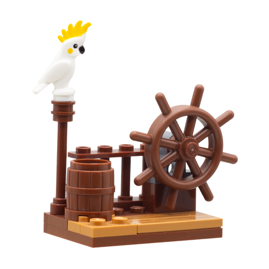 Pirate Ship Wheel and Parrot LEGO Display - Custom Minifig Minibuild Display