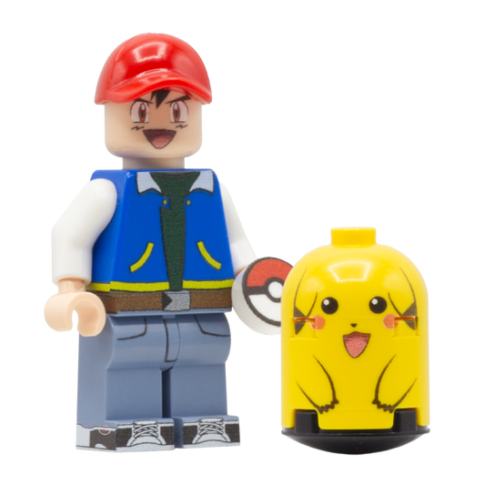 Ash and Brickachu - Custom Design Minifigure & Brickfig