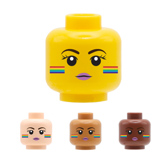 Rainbow Cheeks Smile, Pink Lipstick - Custom Printed Minifigure Head