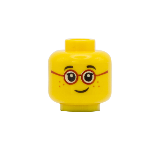 Red Round Glasses, Freckles  - LEGO Minifigure Head