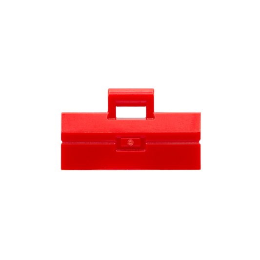 Red LEGO minifigure toolbox with handle
