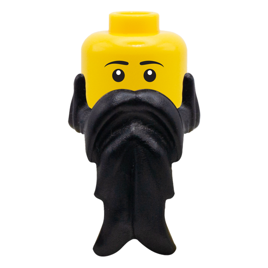 Black Long Beard - Custom Minifigure Head with LEGO Beard