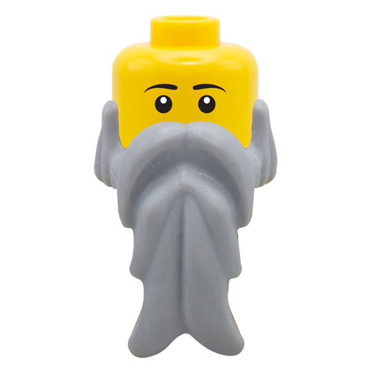 Grey Long Beard - Custom Minifigure Head with LEGO Beard