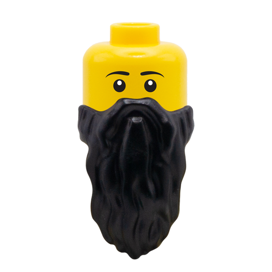 Black Shaggy Beard - Custom Minifigure Head with LEGO Beard