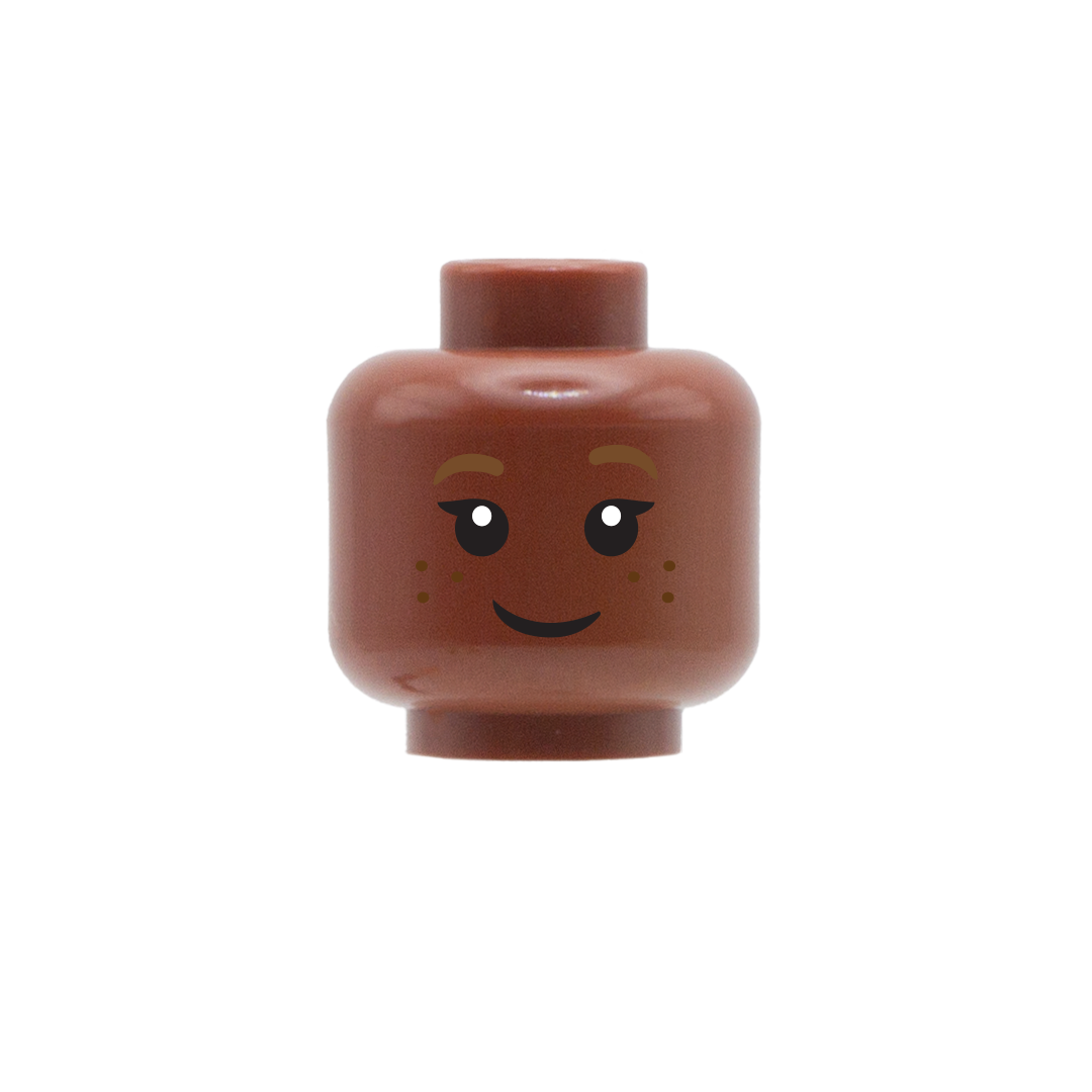 Female Freckles Cute Smile Head Reddish Brown Custom LEGO Minifigure Head