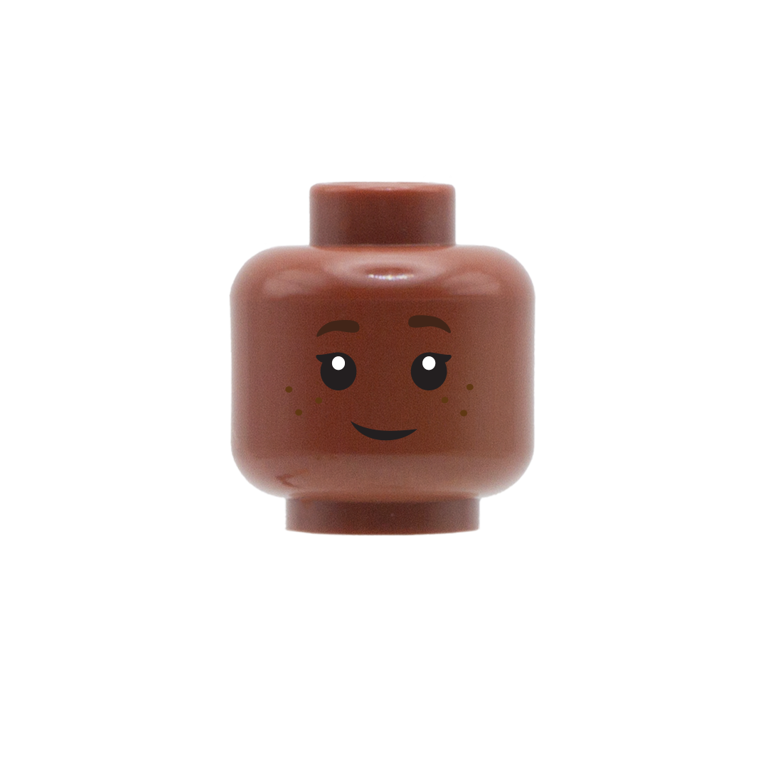 Female Freckles Cute Smile Head Reddish Brown Custom LEGO Minifigure Head