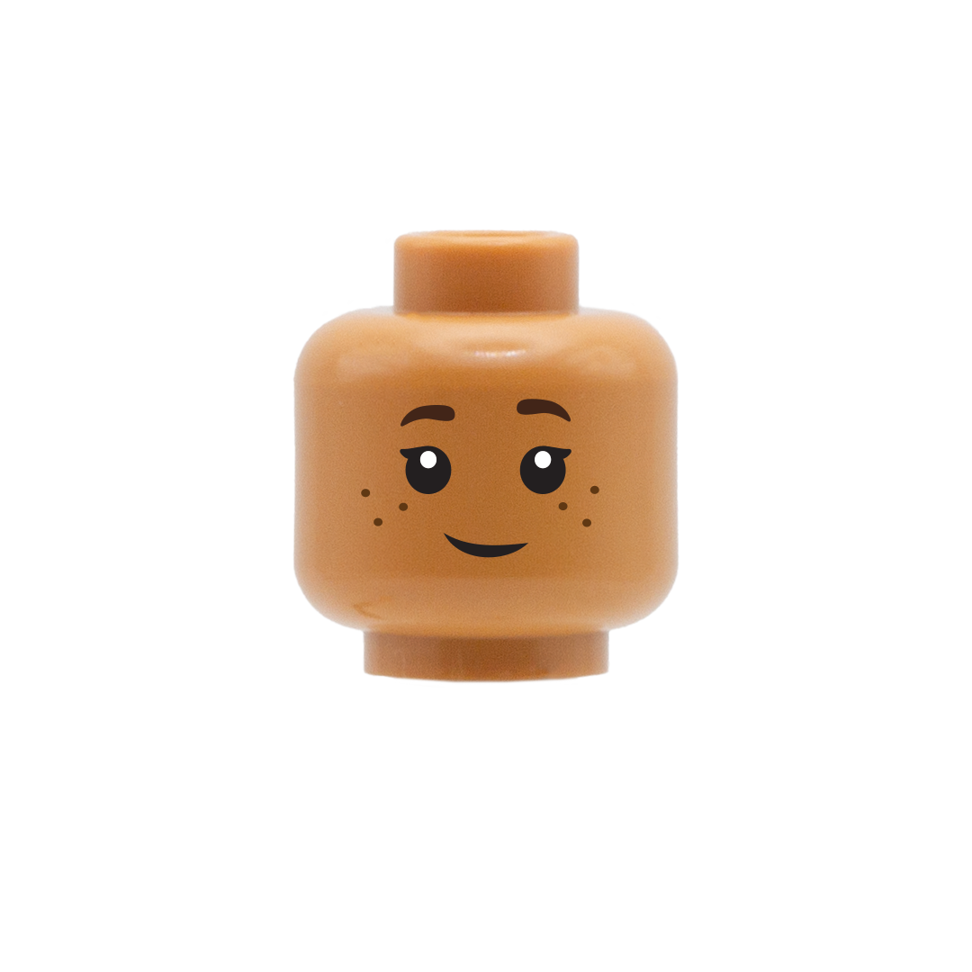 Female Freckles Cute Smile Head Medium Nougat Custom LEGO Minifigure Head