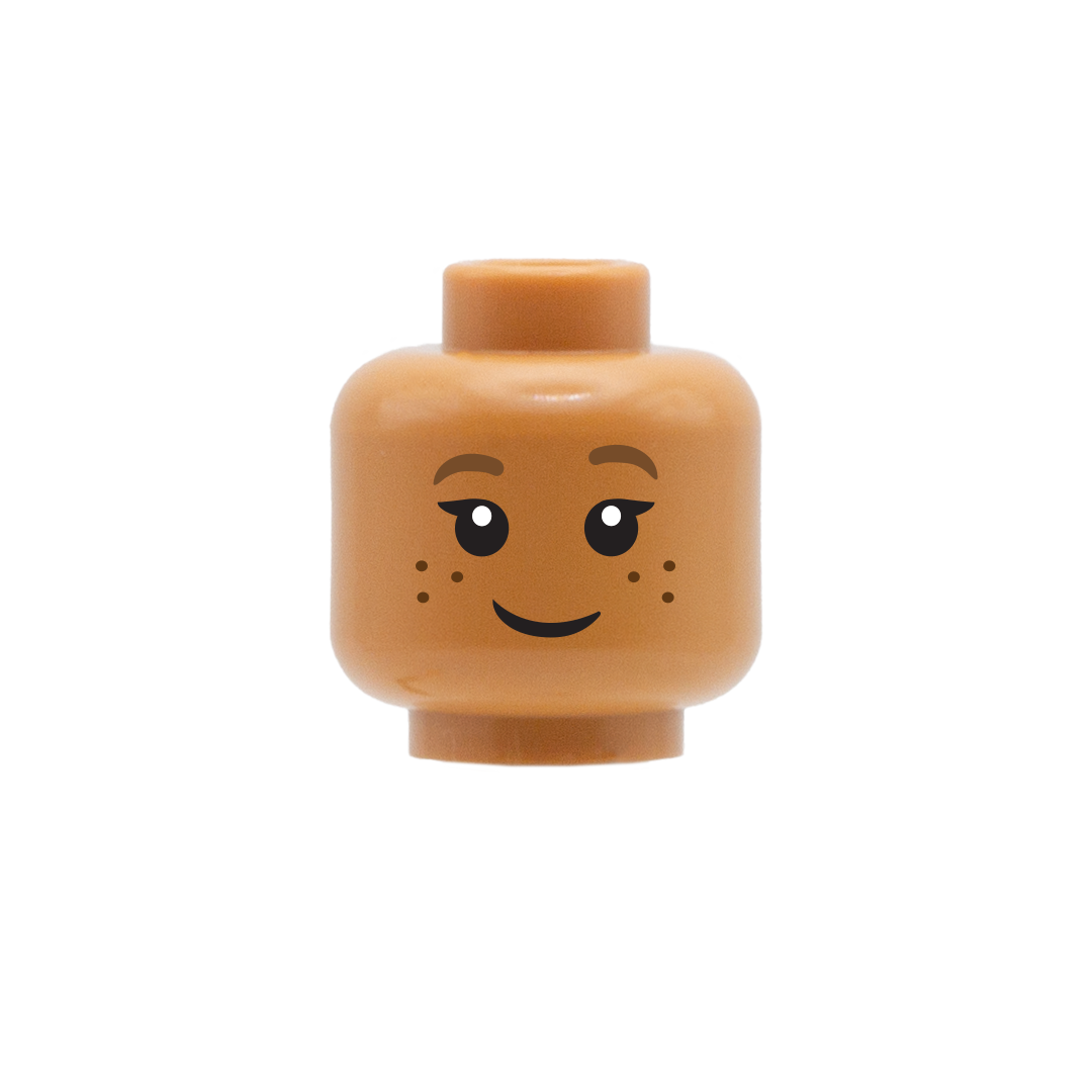 Female Freckles Cute Smile Head Medium Nougat Custom LEGO Minifigure Head